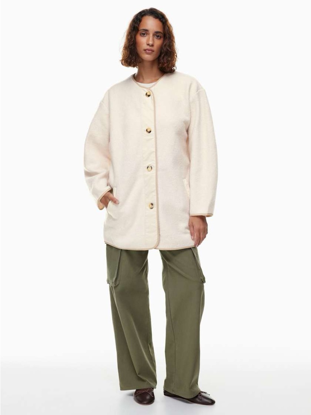 Aritzia Wilfred Free 100% Merino Wool Shacket | Cream | Size S Oversized